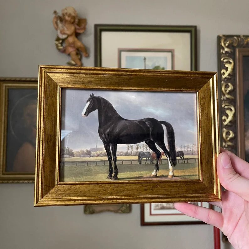 Vintage Style Black Standing horse in landscape Art Print gallery wall