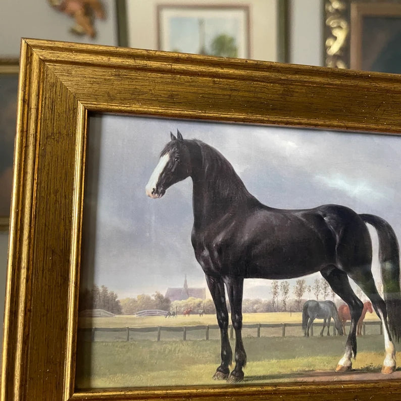 Vintage Style Black Standing horse in landscape Art Print gallery wall