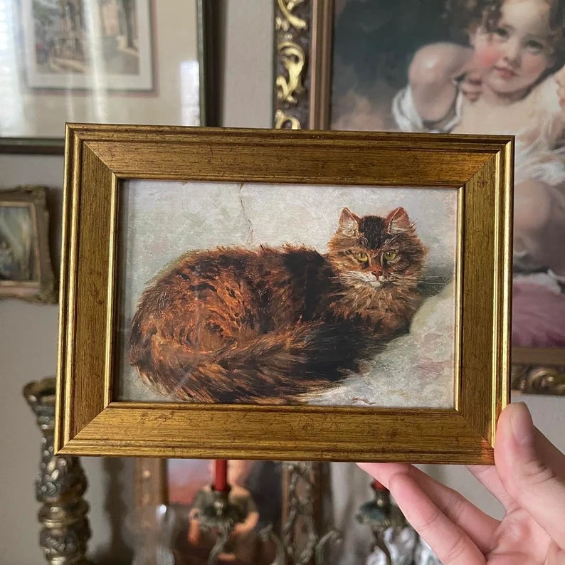 Vintage style orange cat portrait art Print gallery wall