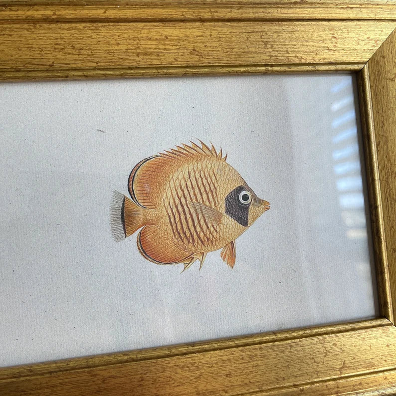 Vintage style yellow fish art print painting