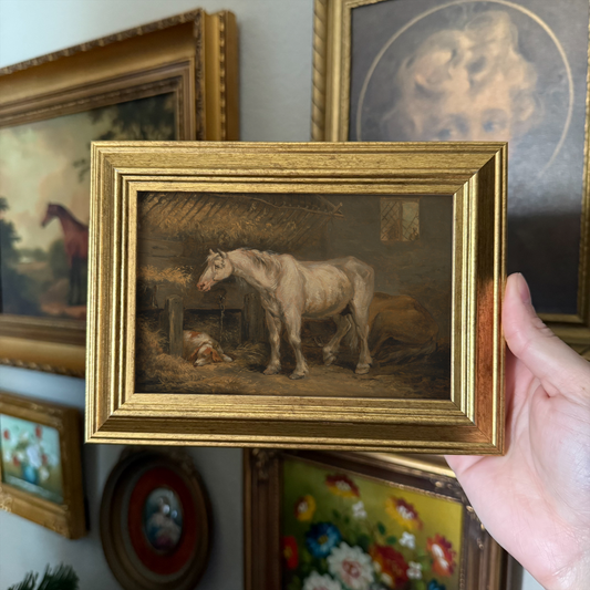 Vintage Style Horse and Dog in Barn art PRINT gallery wall