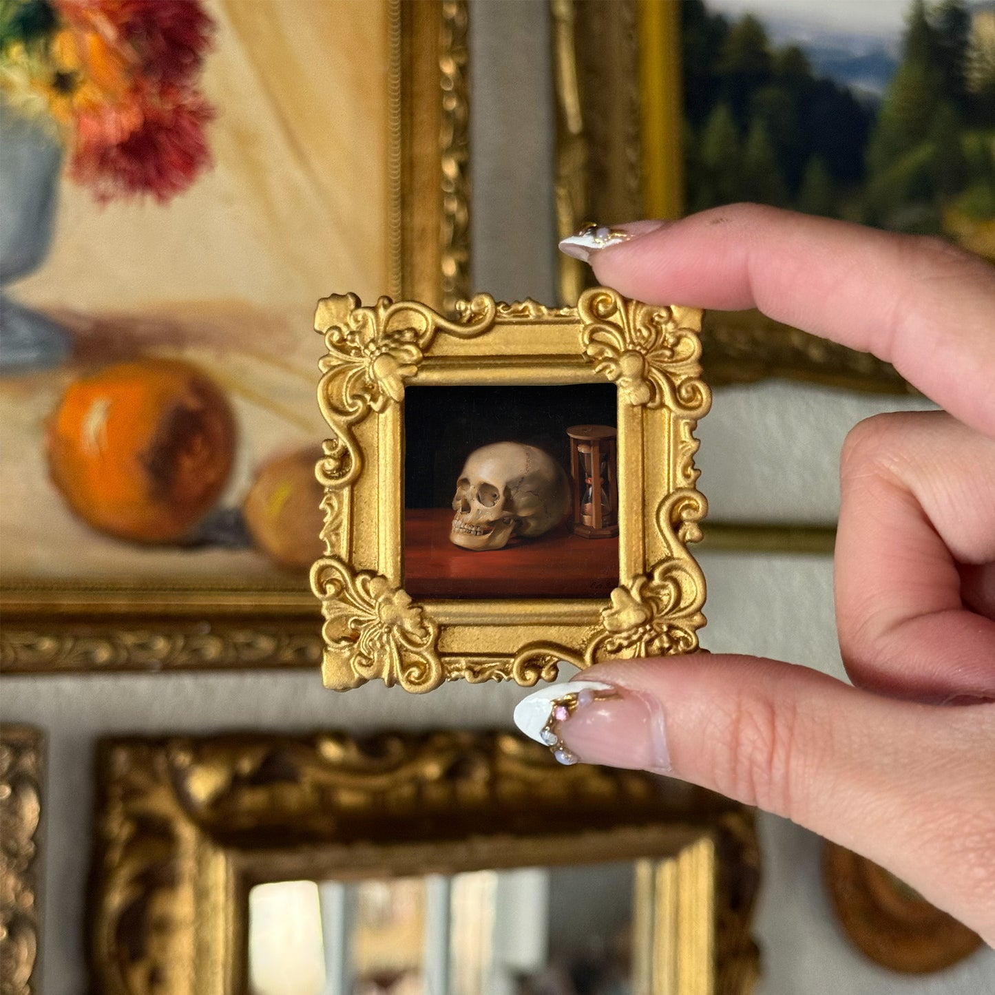 Vintage Style Resin Ornate Skull Mini Magnet