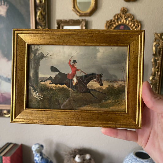 Vintage Style Man Riding a Horse Fox Hunt Scene Art Print