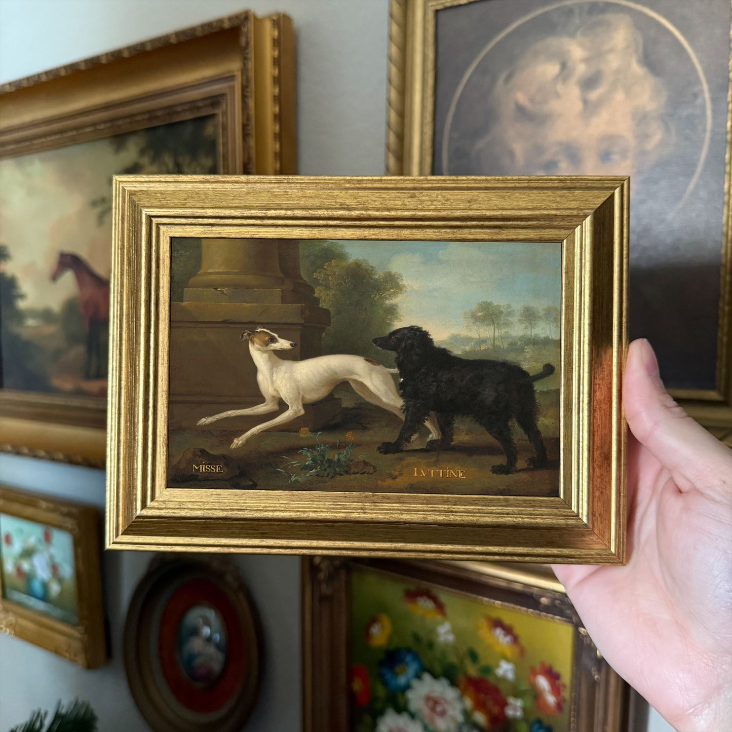 Vintage Style dogs playing art Print painting art Print gallery wall