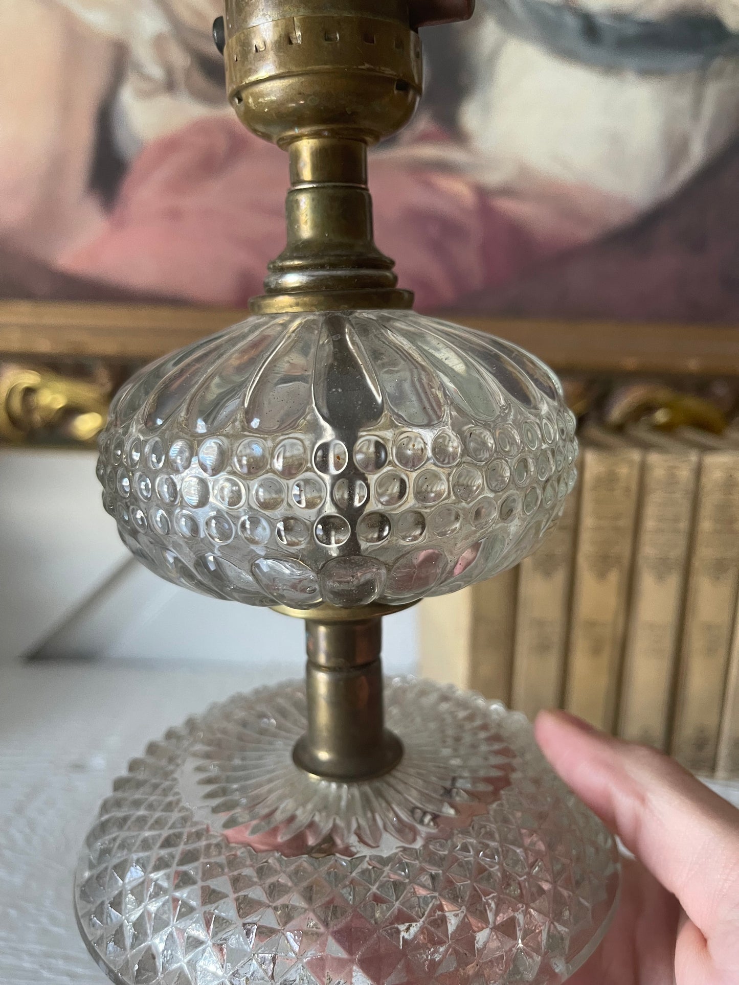 Hobnail Crystal Glass Lamp