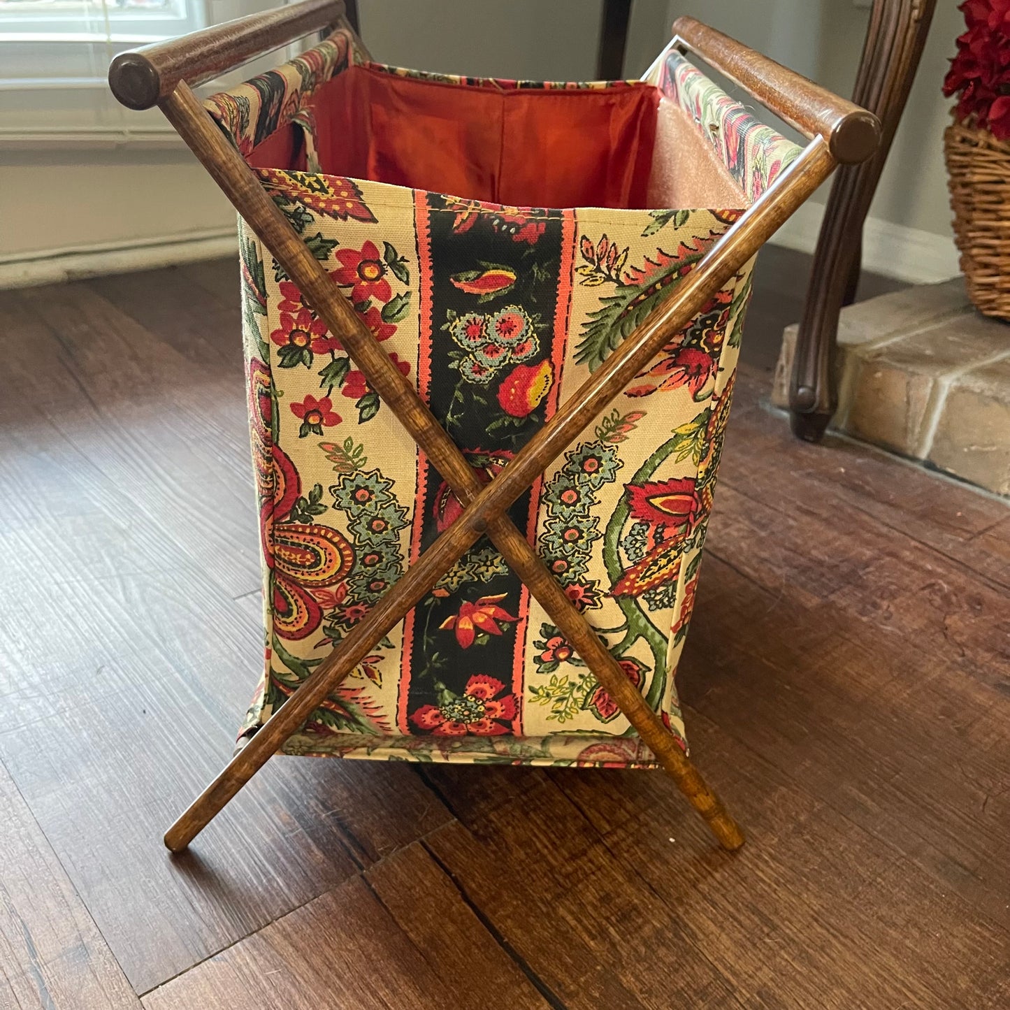 Vintage Knitting Bag with Wooden Stand