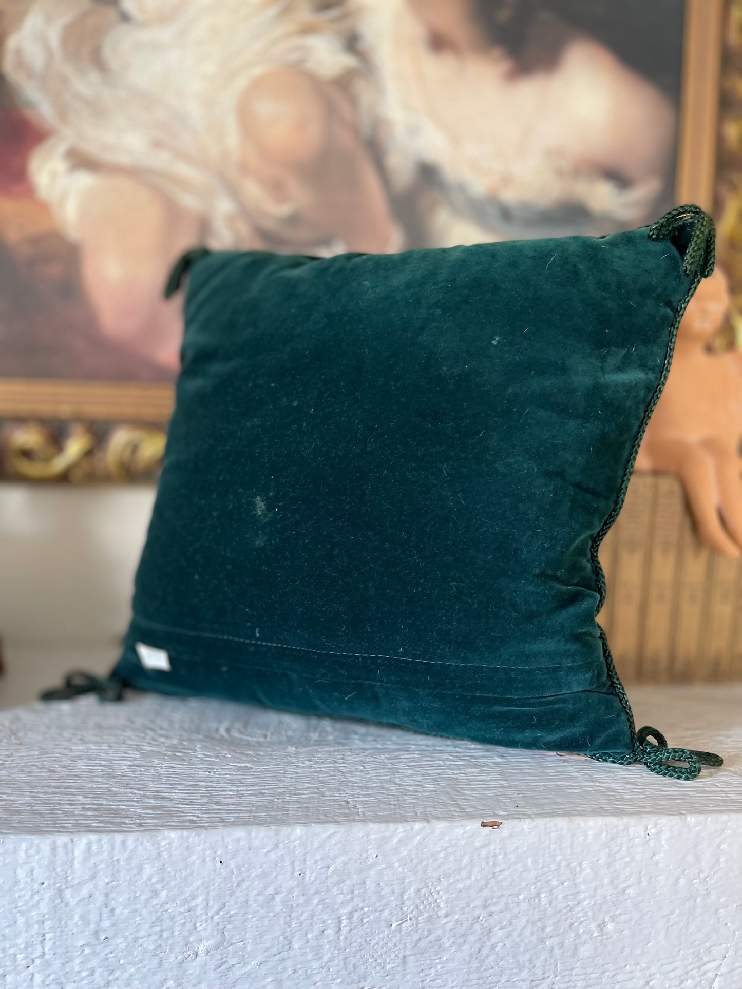 Needlepoint dog velvet pillow