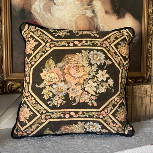 Tapestry needlepoint floral pillow